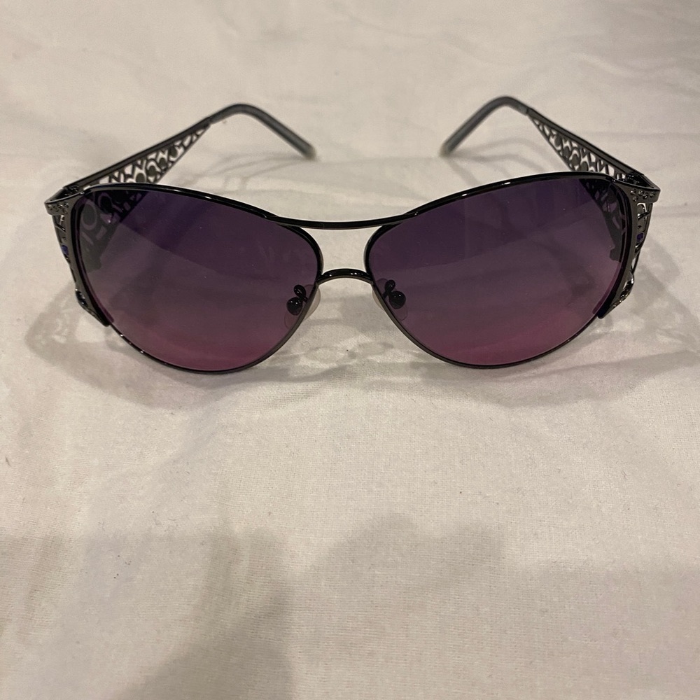 Judith Lieber sunglasses, black & Purple wi/lace like bows w/purple stones. WOW!